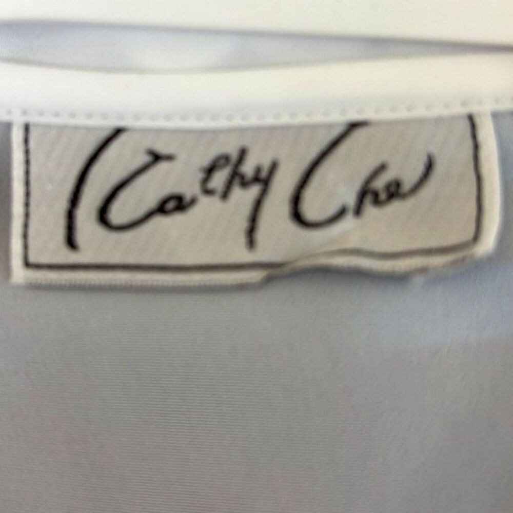 VTG 80s Kathy Che White Embroidered Pearl Scalloped Statement Collar Blouse M L - Picture 4 of 8
